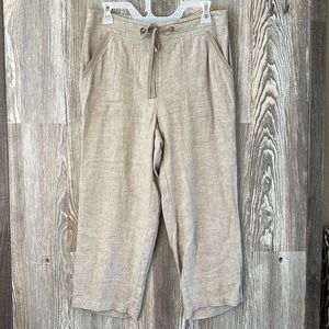 Liz Clayburn linen wide leg gauchos in tan, 8